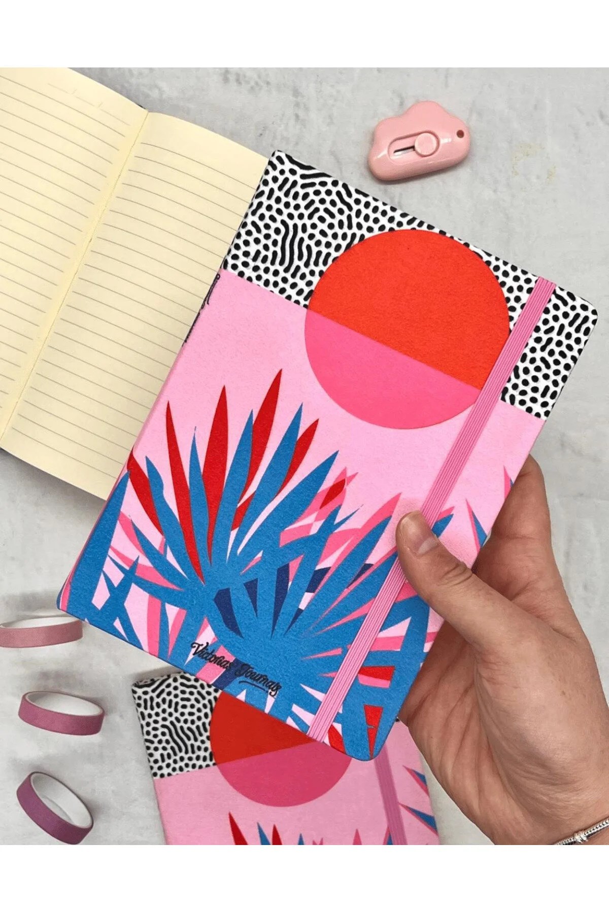 Kumaş Sert Kapak Tropical Desenli Çizgili Ajanda / Defter/ Bullet Journal