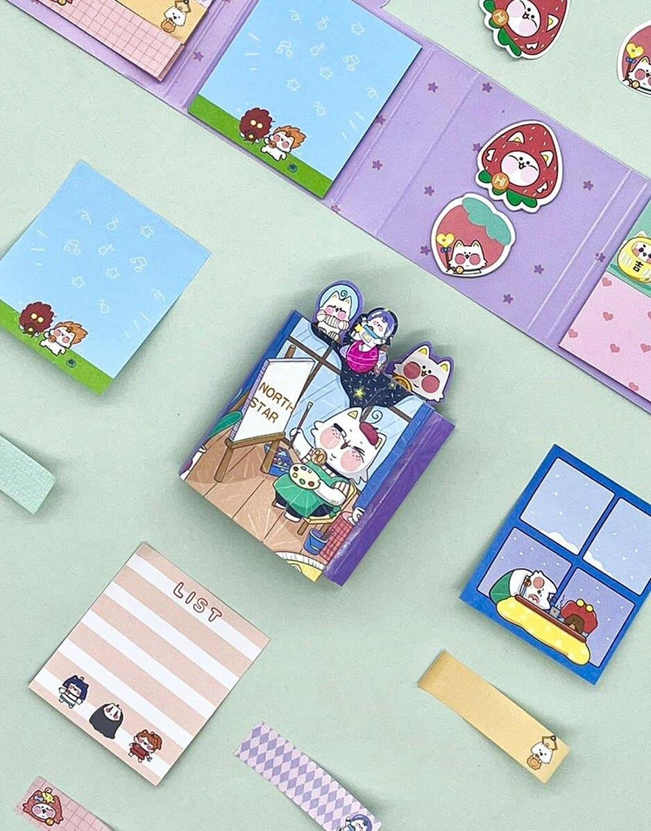 Kuzey Yıldızı Mor Kapaklı Ressam Kedi Post-it