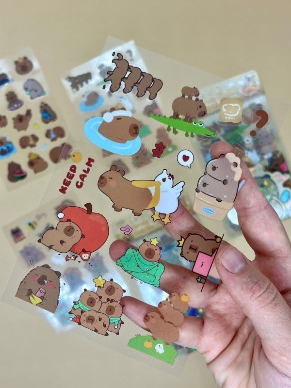 Leisurely 3 Yaprak 52 Adet Capybara Sticker Set/Su Geçirmez/Etiket/Çıkartma/Kapibara/Bullet Journal