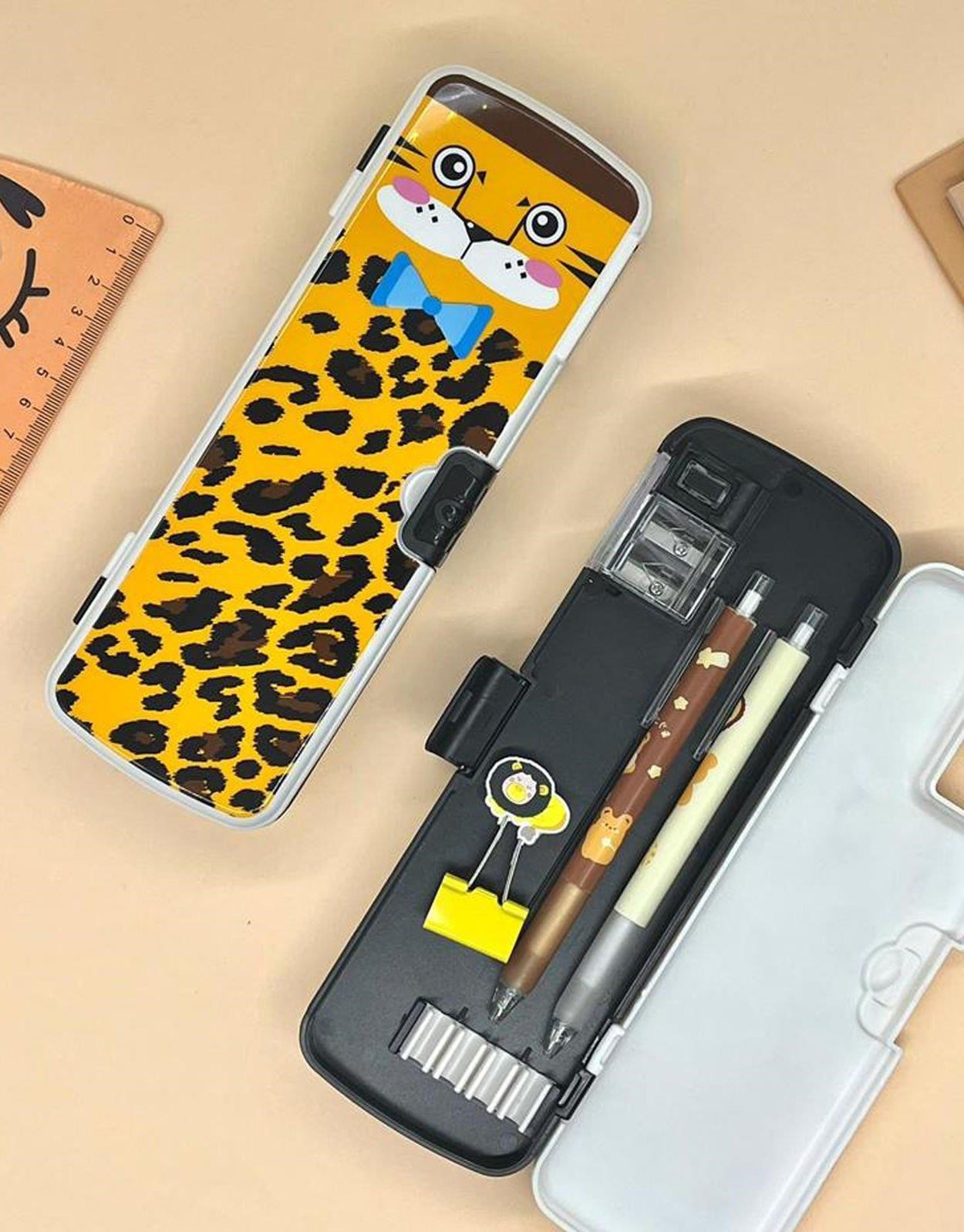 Leopar Desenli Çift Taraflı  Kalem Kutu