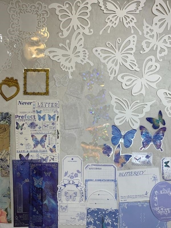 Light Blue Mountains 59 Parça Dopdolu Özel Tasarım Hediyelik Mavi Sticker Scrapbook Kâğıt Kelebek Seti/Bullet Journal 