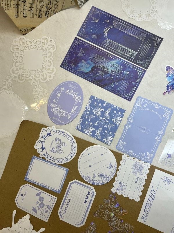 Light Blue Mountains 59 Parça Dopdolu Özel Tasarım Hediyelik Mavi Sticker Scrapbook Kâğıt Kelebek Seti/Bullet Journal 
