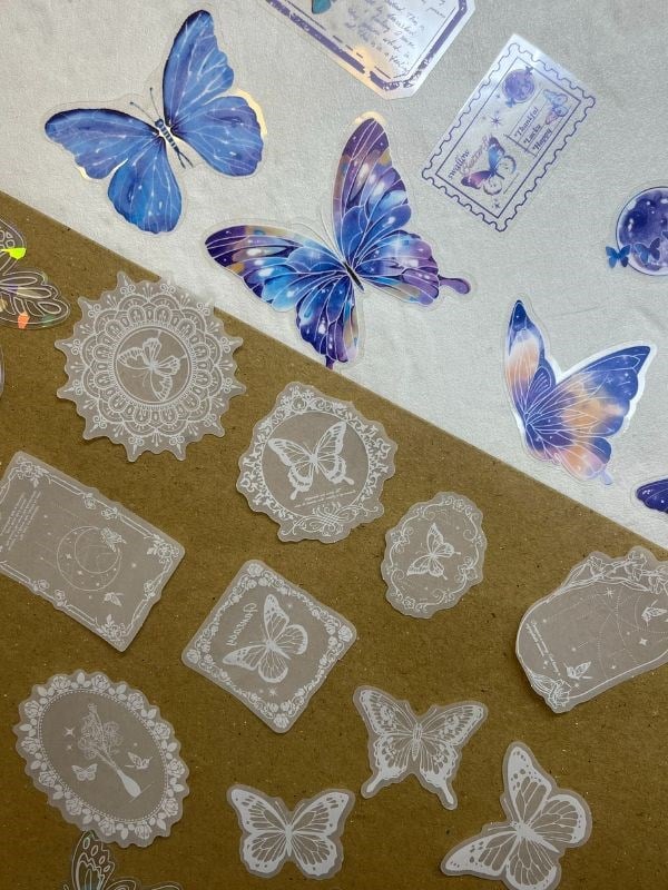 Light Blue Mountains 59 Parça Dopdolu Özel Tasarım Hediyelik Mavi Sticker Scrapbook Kâğıt Kelebek Seti/Bullet Journal 