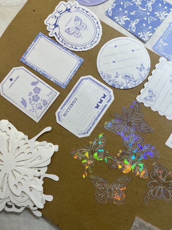 Light Blue Mountains 59 Parça Dopdolu Özel Tasarım Hediyelik Mavi Sticker Scrapbook Kâğıt Kelebek Seti/Bullet Journal 