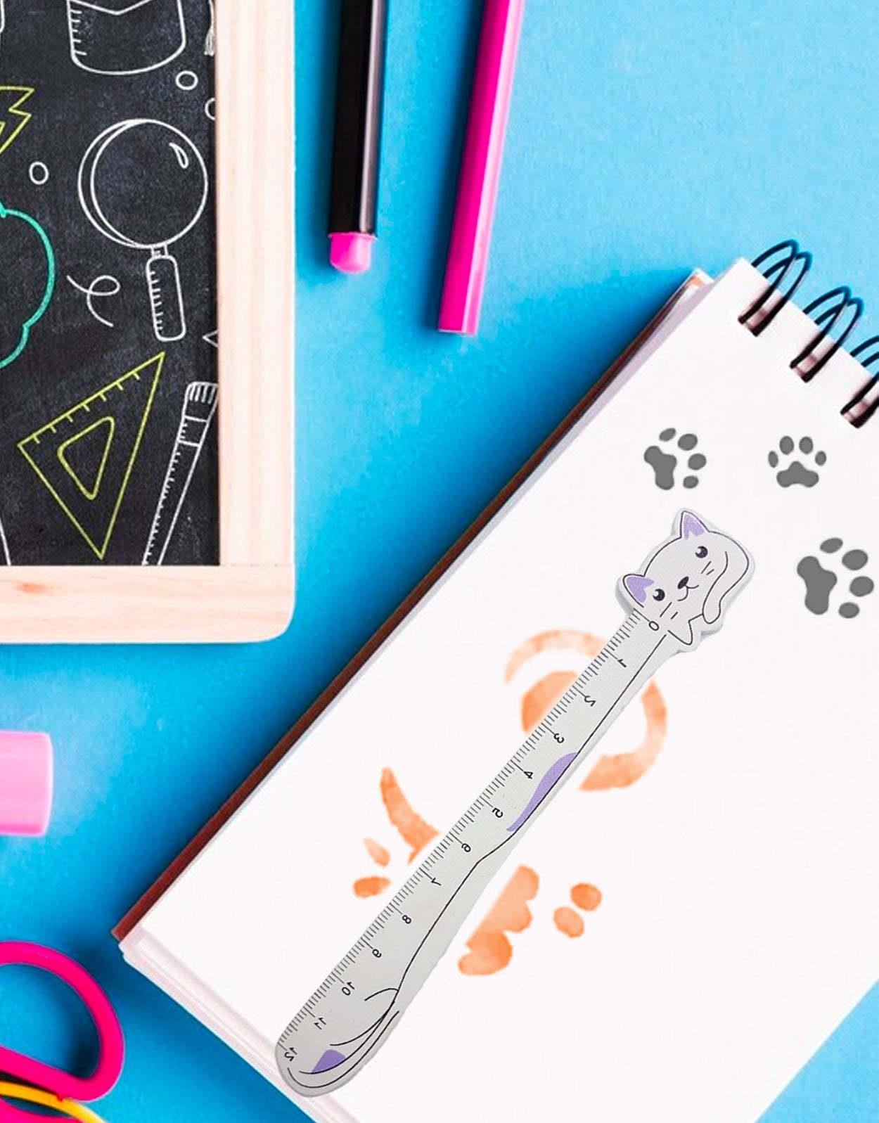 Lila Kulaklı Sevimli Ahşap Kedi Cetvel / Kitap Ayracı