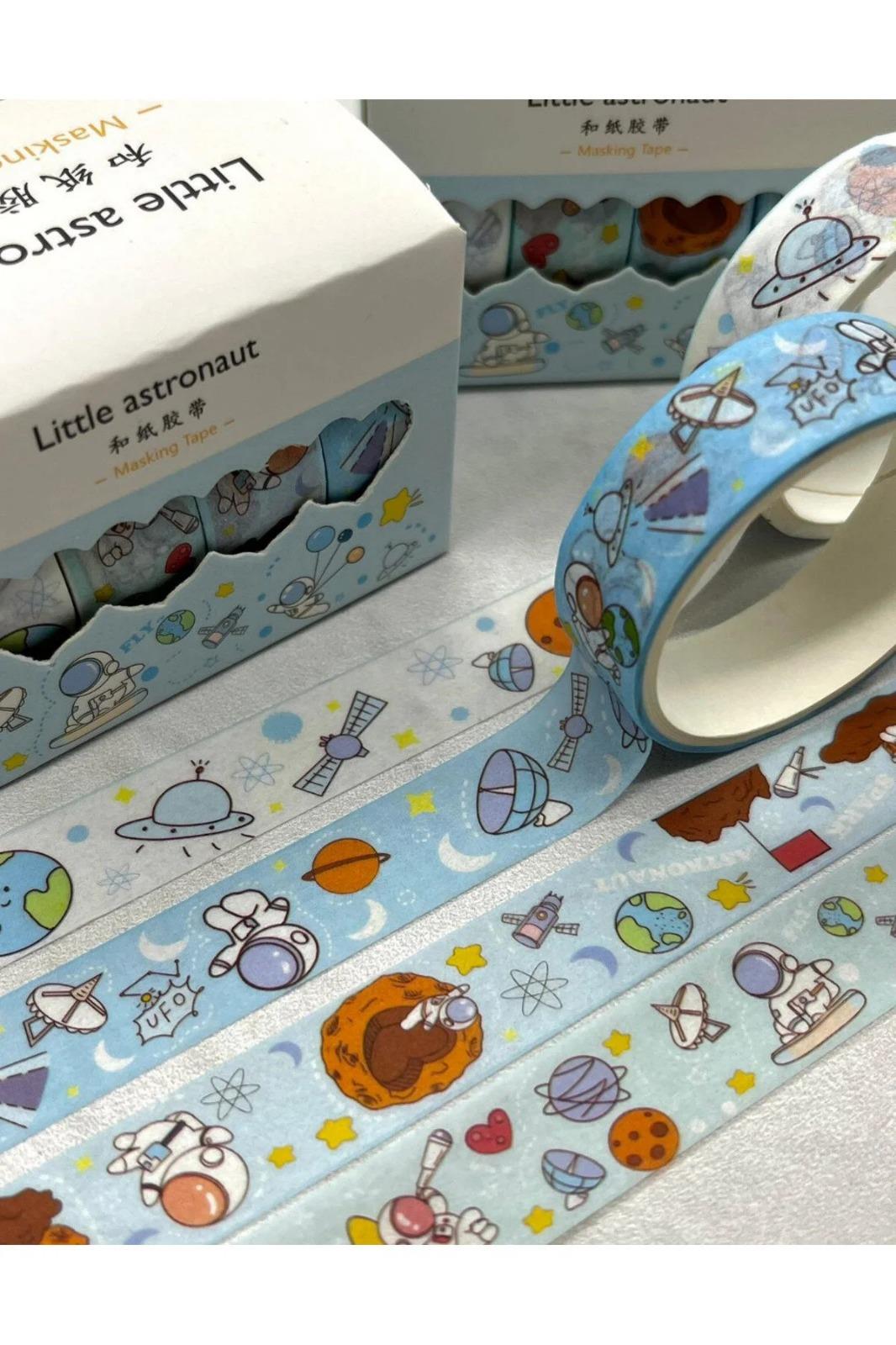 Little Astronaut Açık Mavi 4'lü Washi Bant Set / Washi Tape / Bullet Journal / Scrapbook