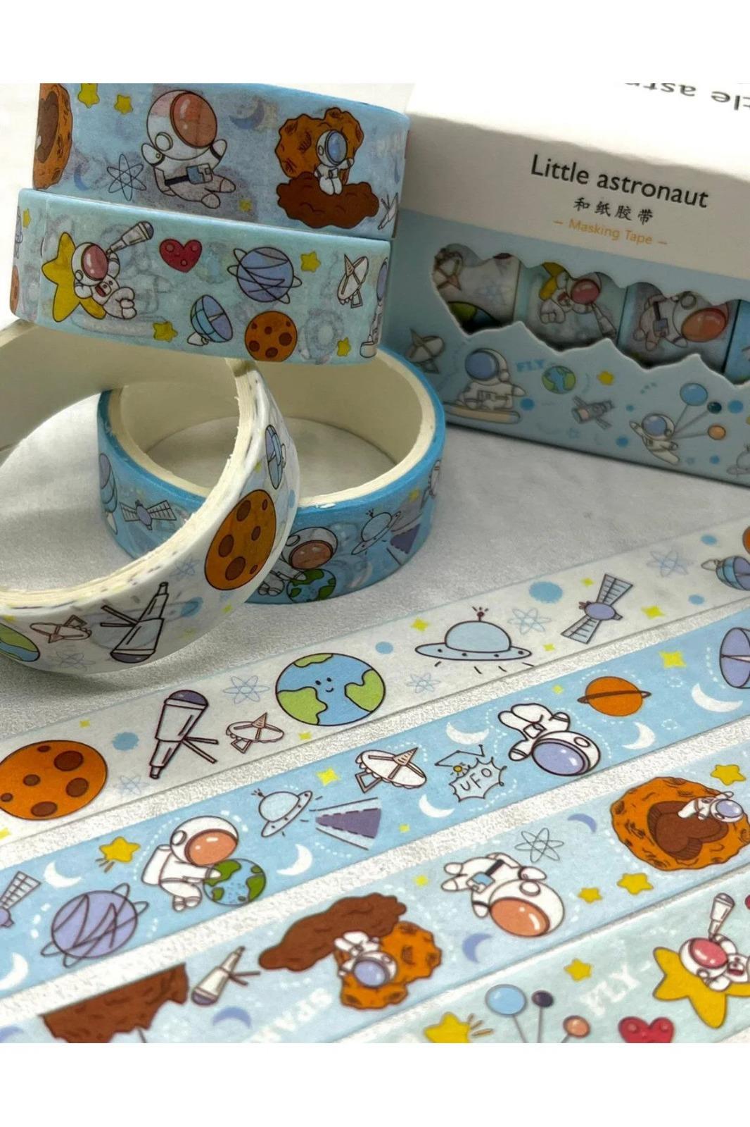 Little Astronaut Açık Mavi 4'lü Washi Bant Set / Washi Tape / Bullet Journal / Scrapbook