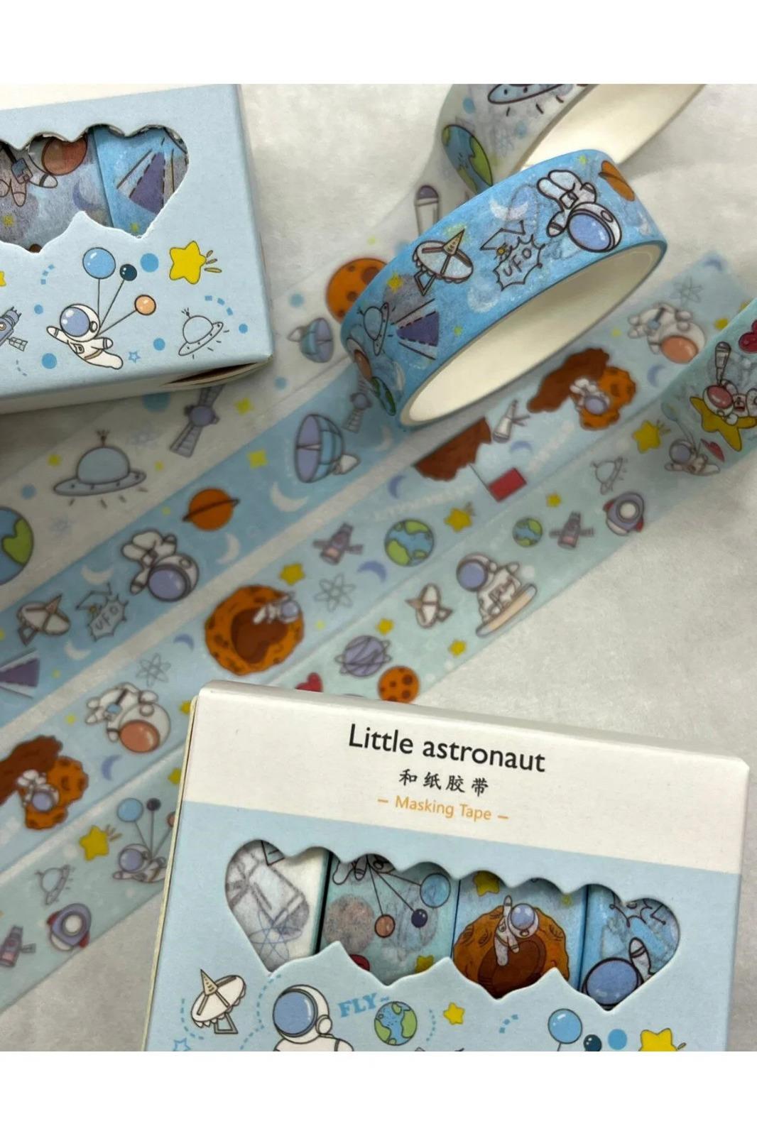 Little Astronaut Açık Mavi 4'lü Washi Bant Set / Washi Tape / Bullet Journal / Scrapbook
