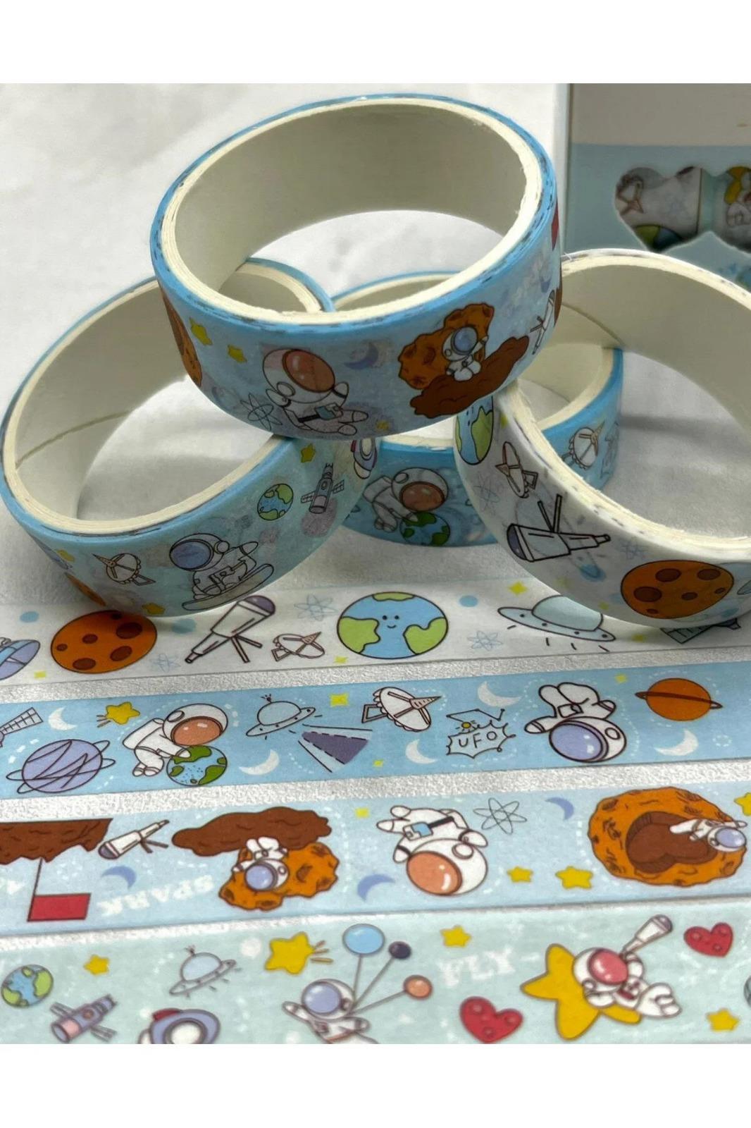 Little Astronaut Açık Mavi 4'lü Washi Bant Set / Washi Tape / Bullet Journal / Scrapbook
