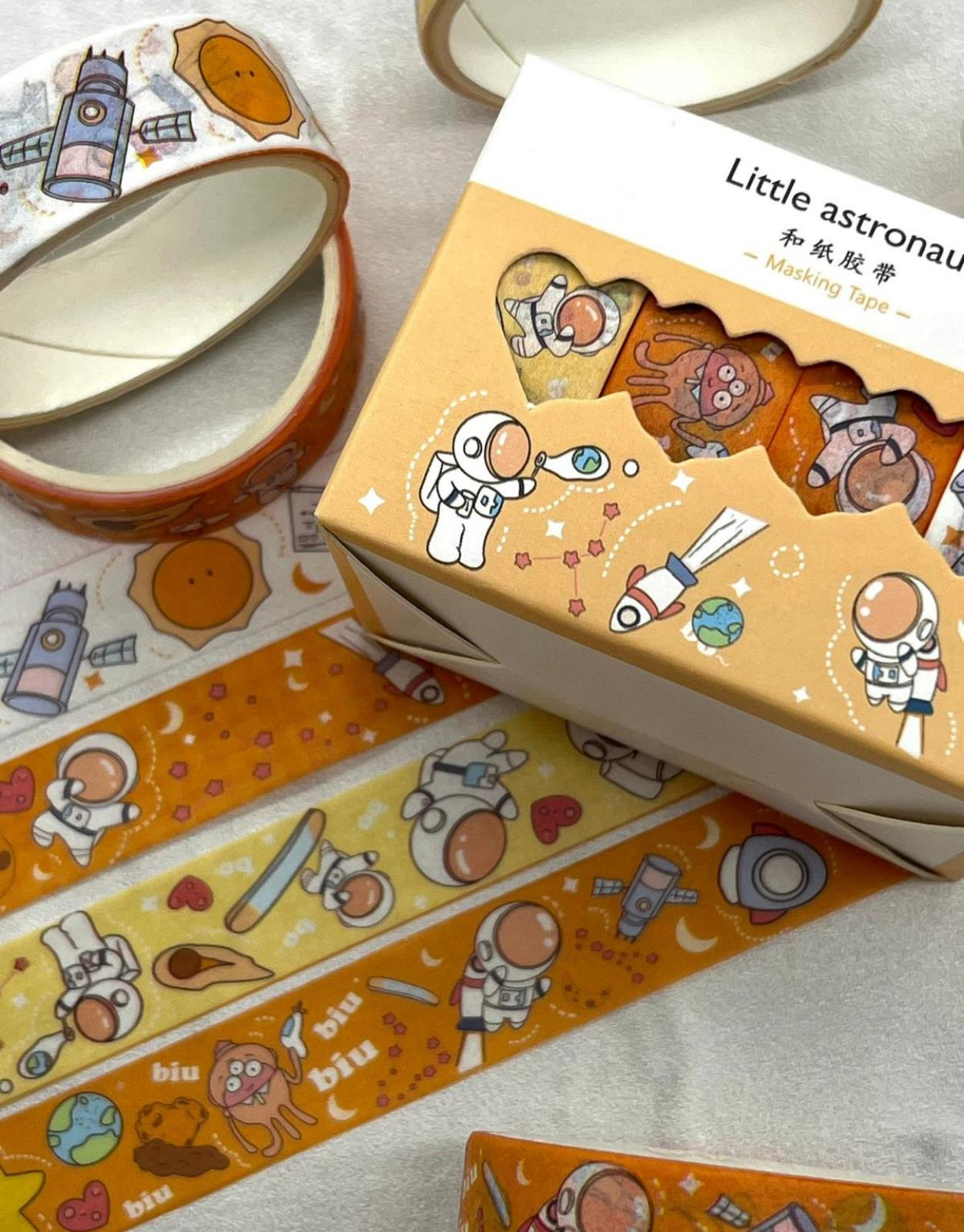 Little Astronaut Turuncu 4'lü Washi Bant Set / Washi Tape / Bullet Journal / Scrapbook
