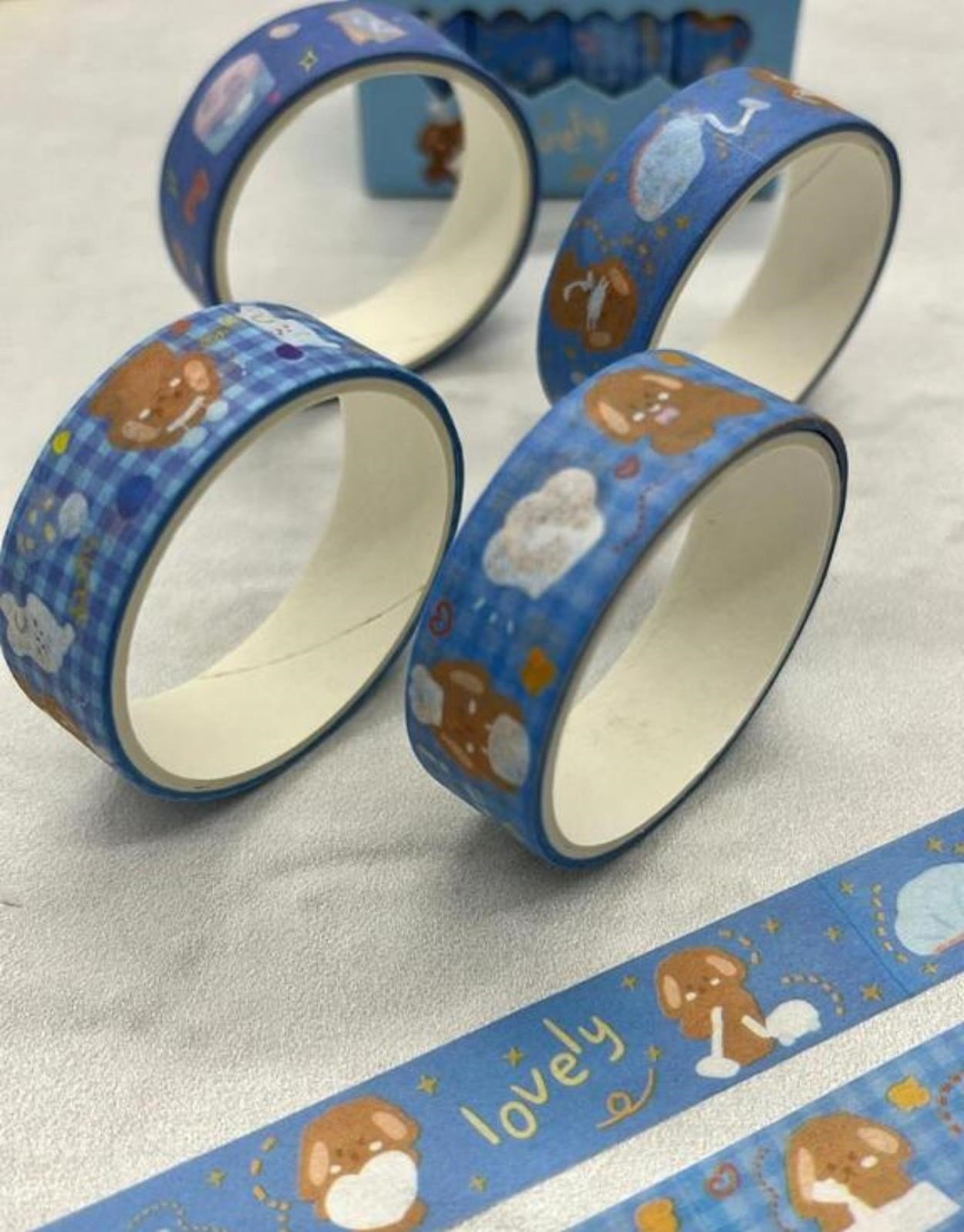 Lovely Cartoon Mavi 4'lü Washi Bant Set / Washi Tape / Bullet Journal / Scrapbook