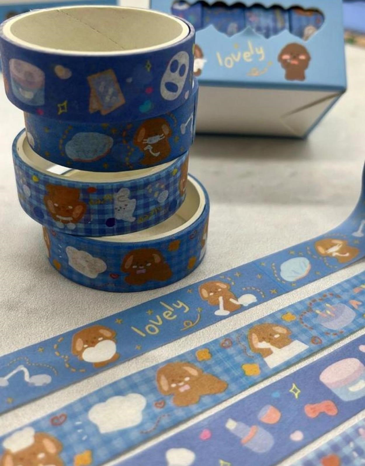 Lovely Cartoon Mavi 4'lü Washi Bant Set / Washi Tape / Bullet Journal / Scrapbook