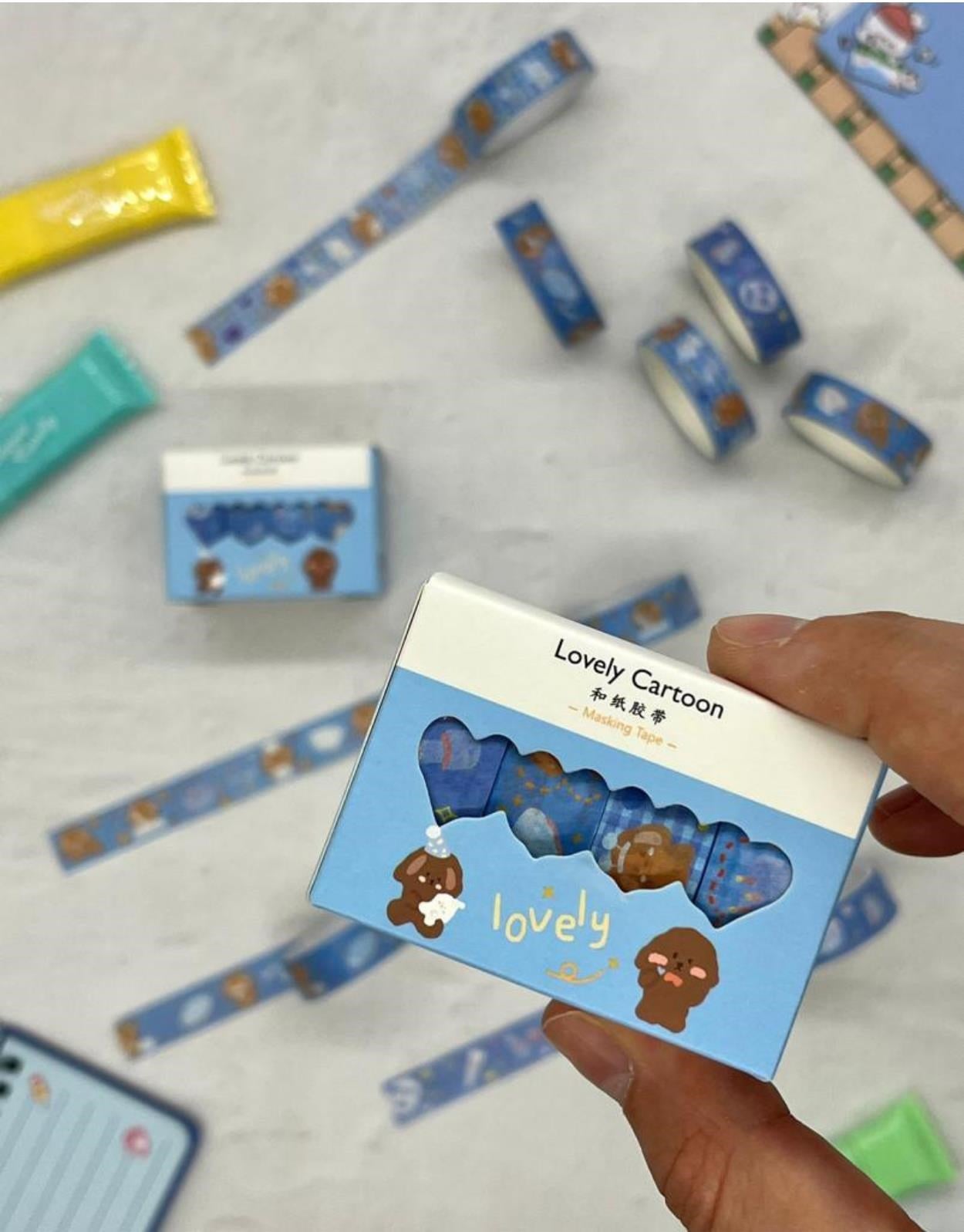 Lovely Cartoon Mavi 4'lü Washi Bant Set / Washi Tape / Bullet Journal / Scrapbook