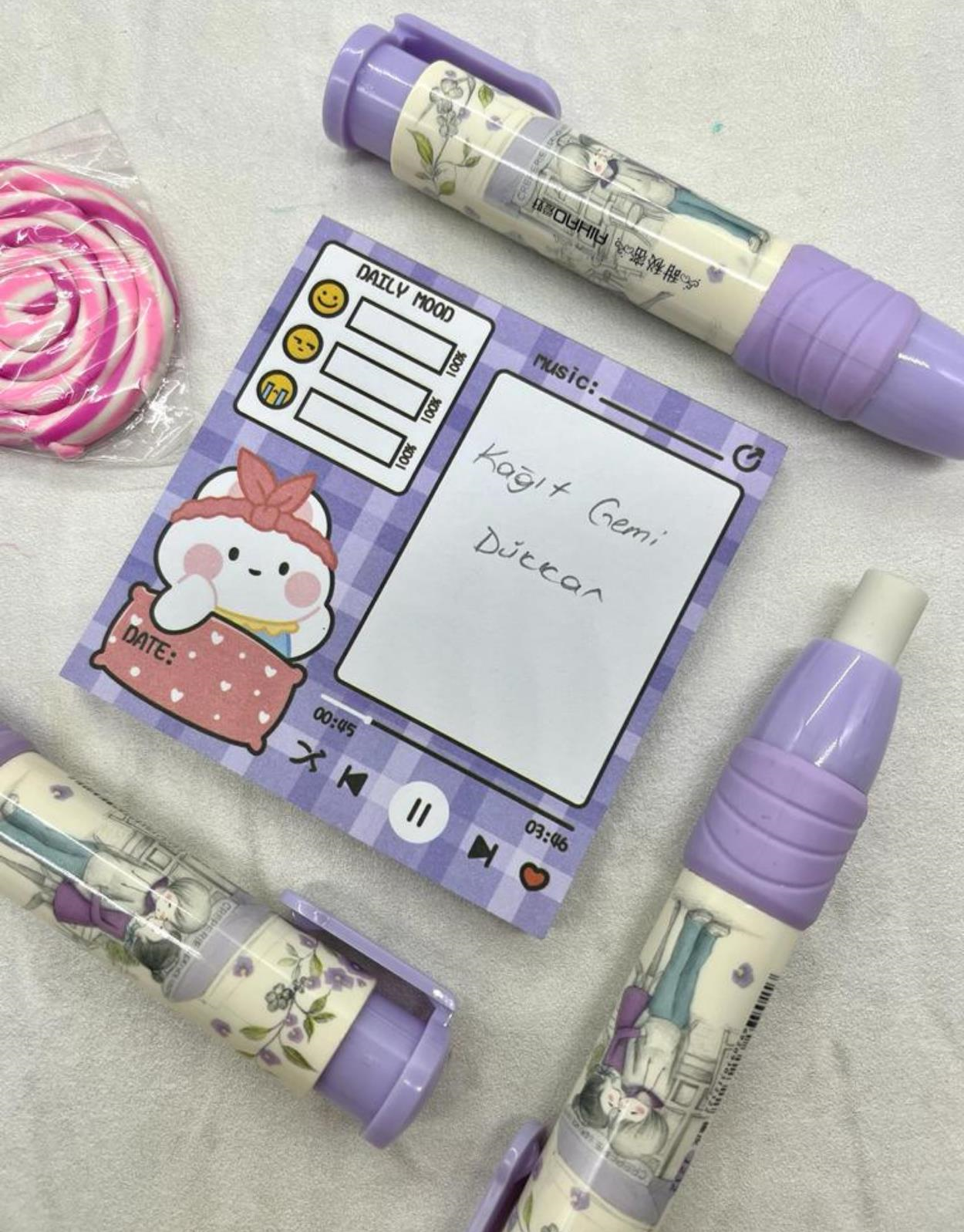 Lovely Çift Lila Basmalı Silgi