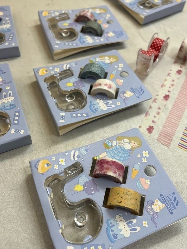Mavi Renk 2+1 Washi Bant ve Kesim Aparatlı Mini Set/ Washi Tape / Bullet Journal