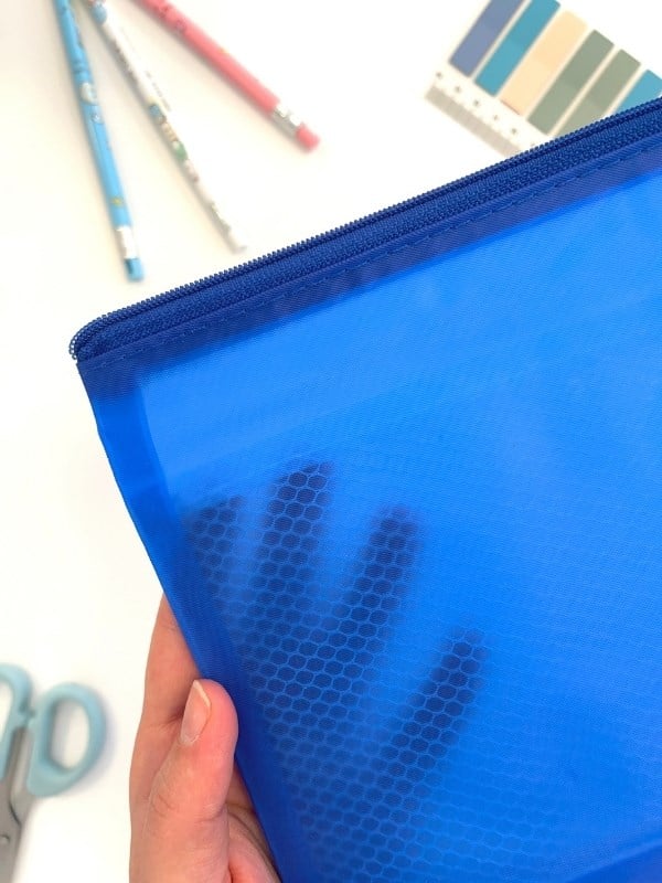 Mavi Yarı Şeffaf Küçük Boy Çift Bölme Fermuarlı Organizer Dosya Çantası (23*16.5cm)/Toparlayıcı
