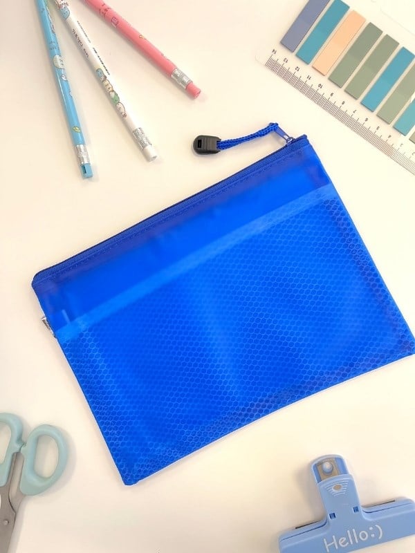 Mavi Yarı Şeffaf Küçük Boy Çift Bölme Fermuarlı Organizer Dosya Çantası (23*16.5cm)/Toparlayıcı