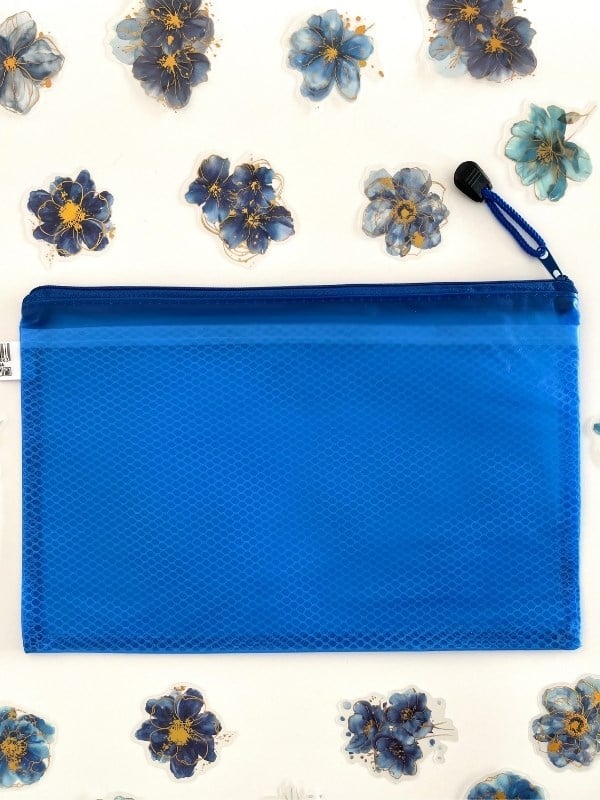 Mavi Yarı Şeffaf Orta Boy Çift Bölme Fermuarlı Organizer Dosya Çantası (29*19cm)/Toparlayıcı