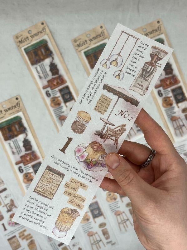 Meet Yourself Kahve Malzemeleri Temalı Mottolu 6 Yaprak Kâğıt Sticker/Çıkartma /Scrapbook