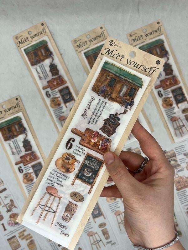 Meet Yourself Kahve Malzemeleri Temalı Mottolu 6 Yaprak Kâğıt Sticker/Çıkartma /Scrapbook