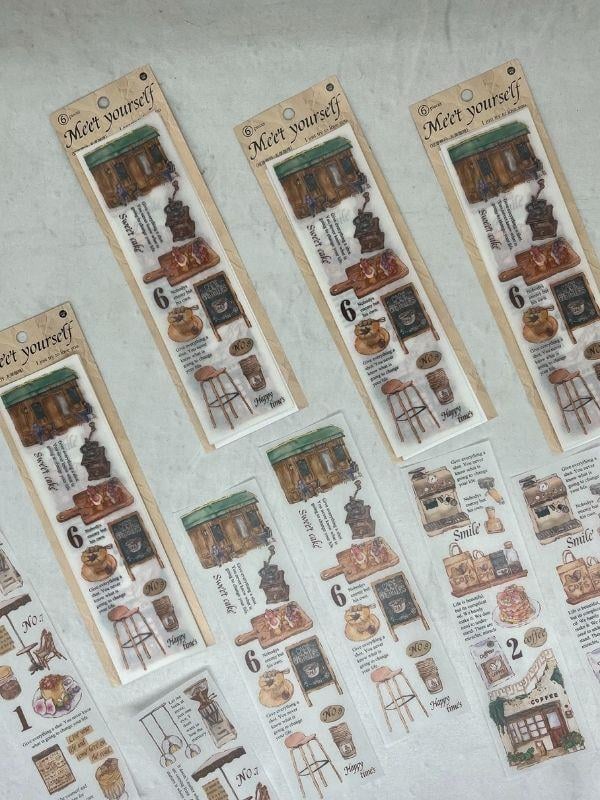 Meet Yourself Kahve Malzemeleri Temalı Mottolu 6 Yaprak Kâğıt Sticker/Çıkartma /Scrapbook