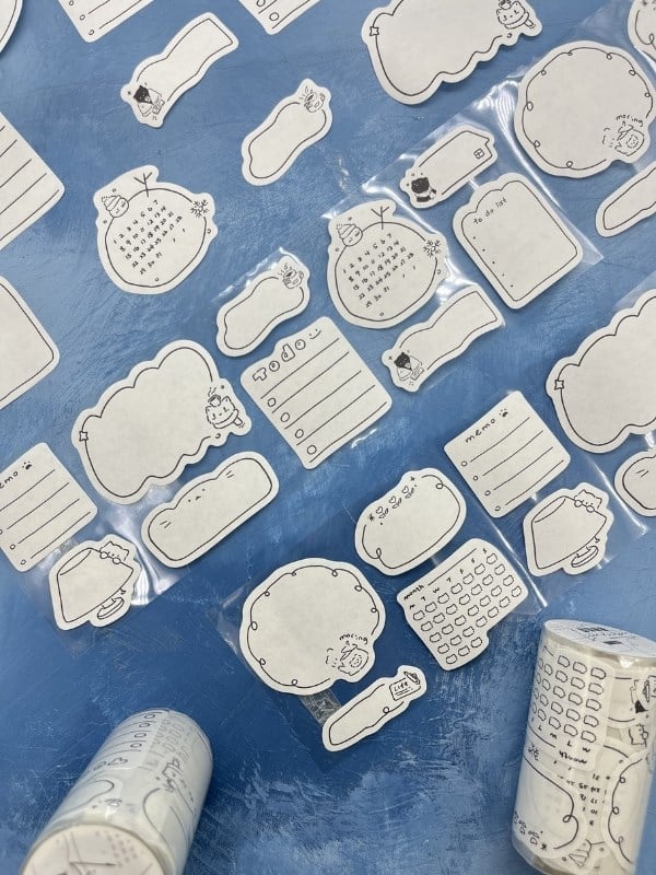 Memo Label Tasarımlı 2m 78Adet Tek Tek Çıkartmalı Sticker Washi Bant/Masking Tape/Bullet Journal