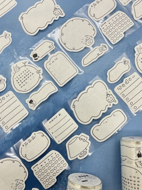 Memo Label Tasarımlı 2m 78Adet Tek Tek Çıkartmalı Sticker Washi Bant/Masking Tape/Bullet Journal