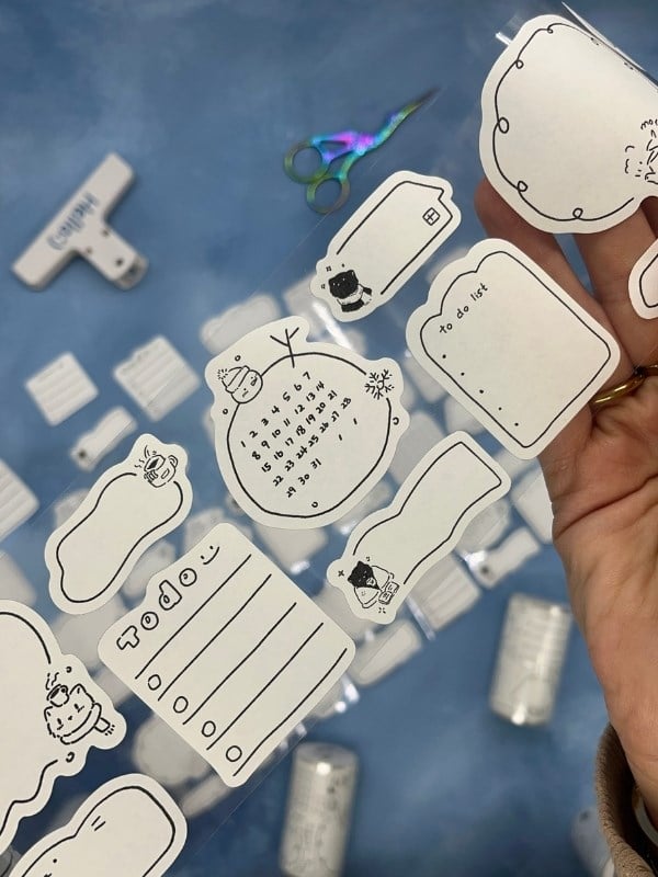 Memo Label Tasarımlı 2m 78Adet Tek Tek Çıkartmalı Sticker Washi Bant/Masking Tape/Bullet Journal