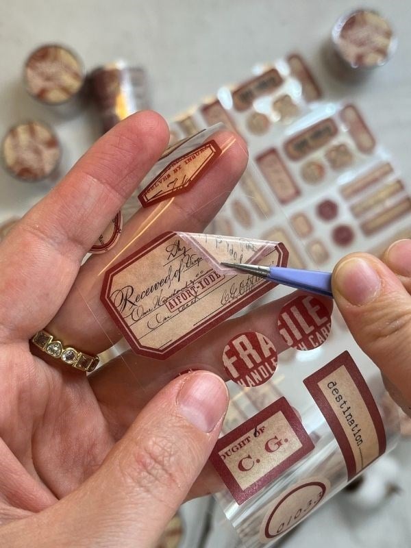 Memory of Display Retro Bordo Renk Tek Tek Çıkartma Pul Washi Bant/Sticker/Çıkartma/Bullet Journal/Defter Süsleme