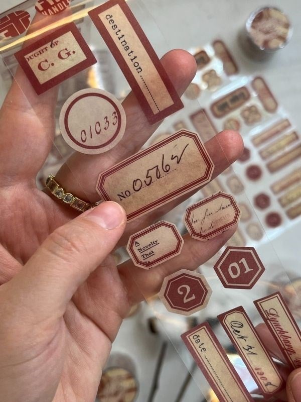 Memory of Display Retro Bordo Renk Tek Tek Çıkartma Pul Washi Bant/Sticker/Çıkartma/Bullet Journal/Defter Süsleme