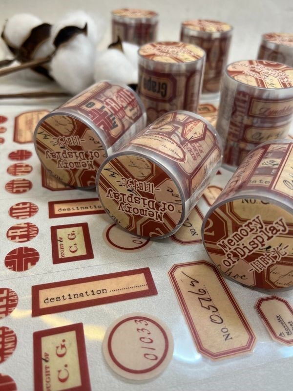 Memory of Display Retro Bordo Renk Tek Tek Çıkartma Pul Washi Bant/Sticker/Çıkartma/Bullet Journal/Defter Süsleme