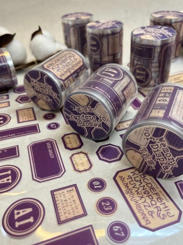 Memory of Display Retro Mor Renk Tek Tek Çıkartma Pul Washi Bant/Sticker/Çıkartma/Bullet Journal/Defter Süsleme