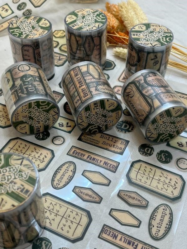 Memory of Display Retro Yeşil Renk Tek Tek Çıkartma Pul Washi Bant/Sticker/Çıkartma/Bullet Journal/Defter Süsleme