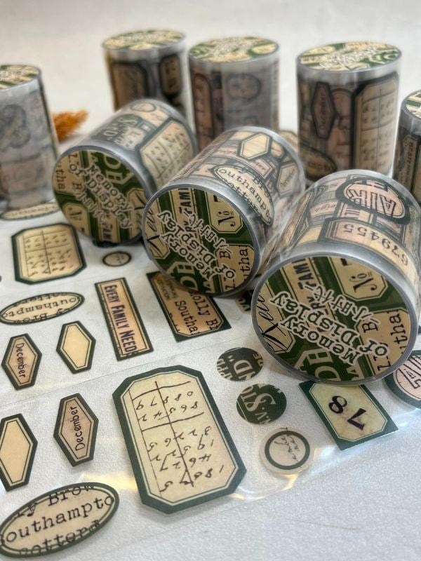 Memory of Display Retro Yeşil Renk Tek Tek Çıkartma Pul Washi Bant/Sticker/Çıkartma/Bullet Journal/Defter Süsleme