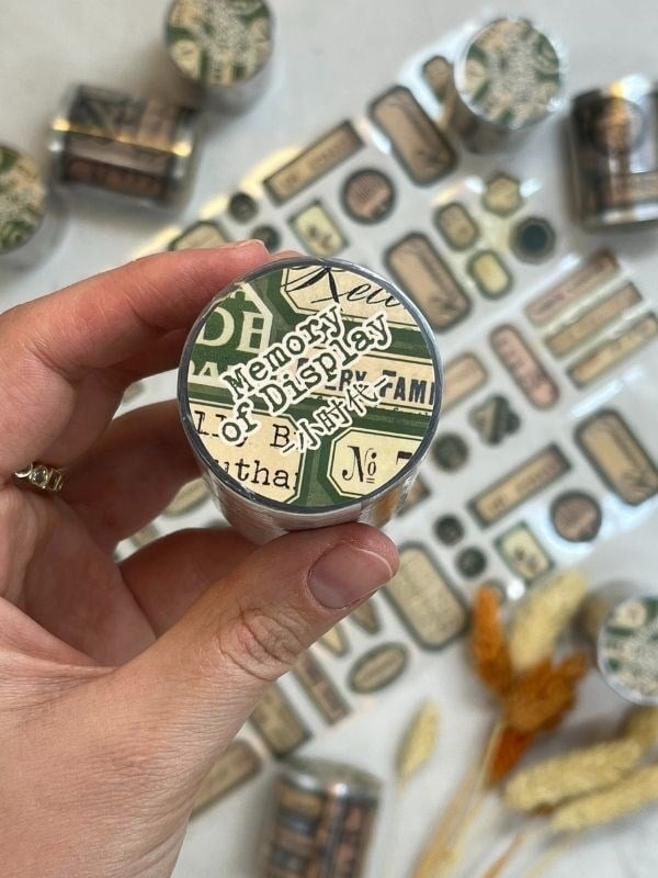 Memory of Display Retro Yeşil Renk Tek Tek Çıkartma Pul Washi Bant/Sticker/Çıkartma/Bullet Journal/Defter Süsleme