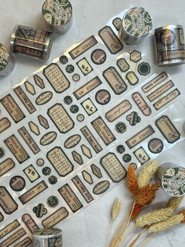 Memory of Display Retro Yeşil Renk Tek Tek Çıkartma Pul Washi Bant/Sticker/Çıkartma/Bullet Journal/Defter Süsleme