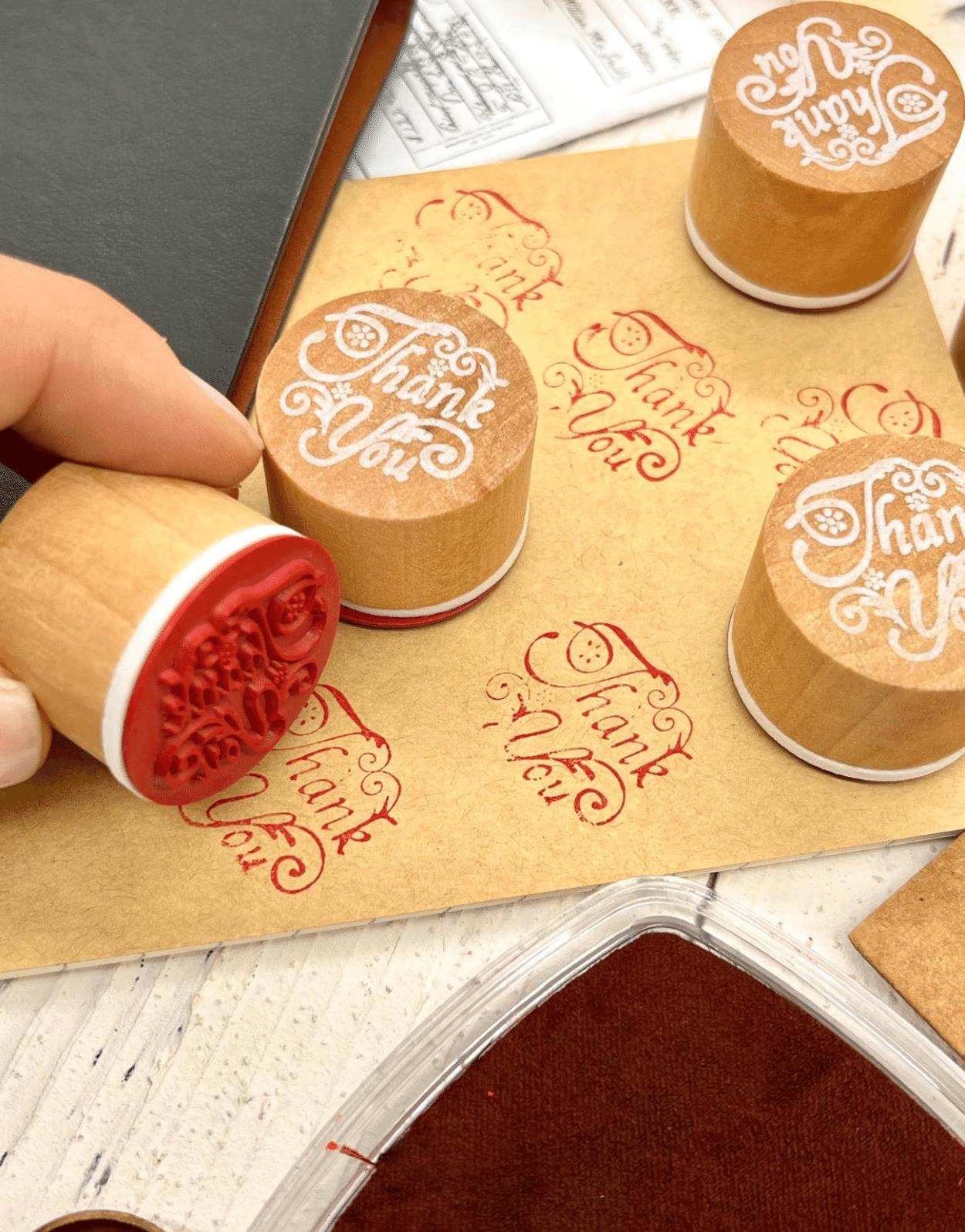 Mini Ahşap Dairesel Vintage Thank You Desenli Mühür / Damga / Kaşe / Kitap Mührü  Stamp / Seal