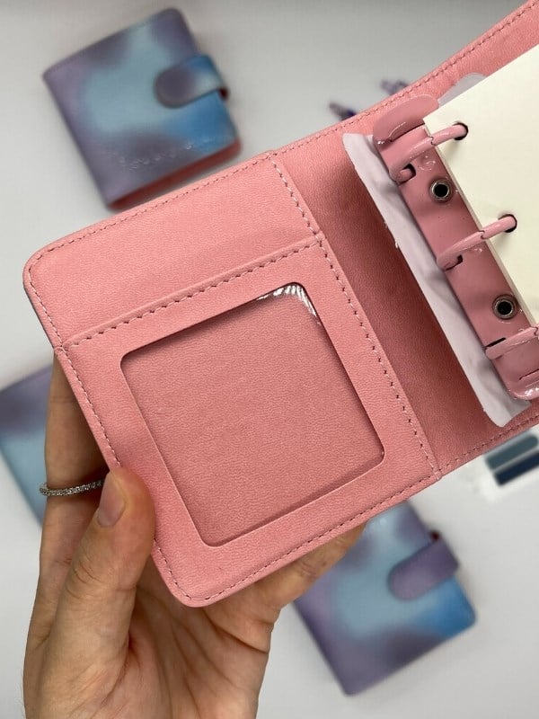 Mini Boy Mavi Mor Tonları Mıknatıslı PU Deri Kapaklı Sürdürülebilir Ajanda/ Planner/ Binder Defter 80 Yaprak (Çizgisiz, Değiştirilebilir Sayfa)