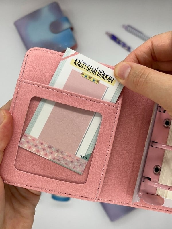 Mini Boy Mavi Mor Tonları Mıknatıslı PU Deri Kapaklı Sürdürülebilir Ajanda/ Planner/ Binder Defter 80 Yaprak (Çizgisiz, Değiştirilebilir Sayfa)