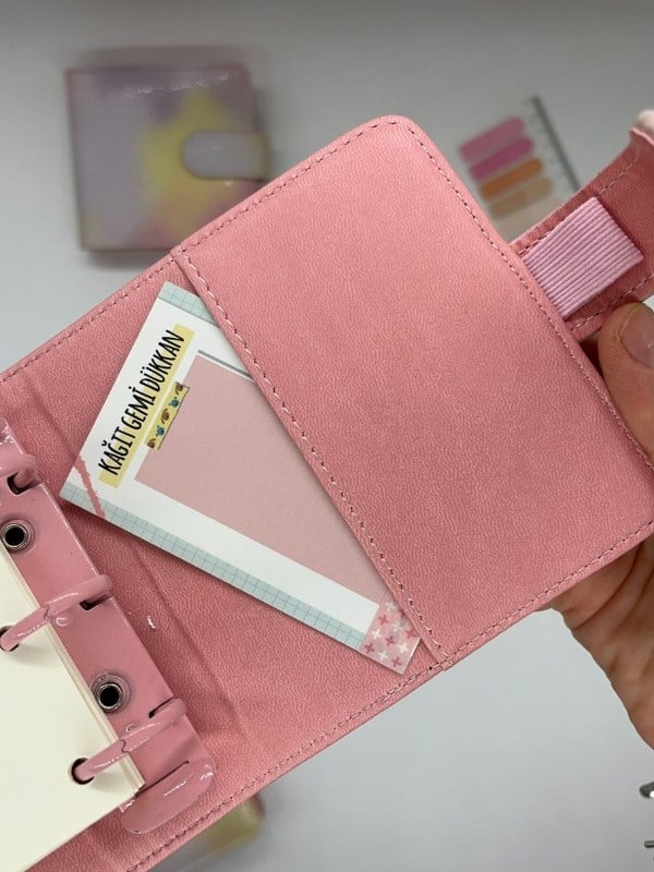 Mini Boy Sarı Pembe Tonları Mıknatıslı PU Deri Kapaklı Sürdürülebilir Ajanda/ Planner/ Binder Defter 80 Yaprak (Çizgisiz, Değiştirilebilir Sayfa)