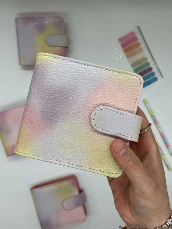 Mini Boy Sarı Pembe Tonları Mıknatıslı PU Deri Kapaklı Sürdürülebilir Ajanda/ Planner/ Binder Defter 80 Yaprak (Çizgisiz, Değiştirilebilir Sayfa)