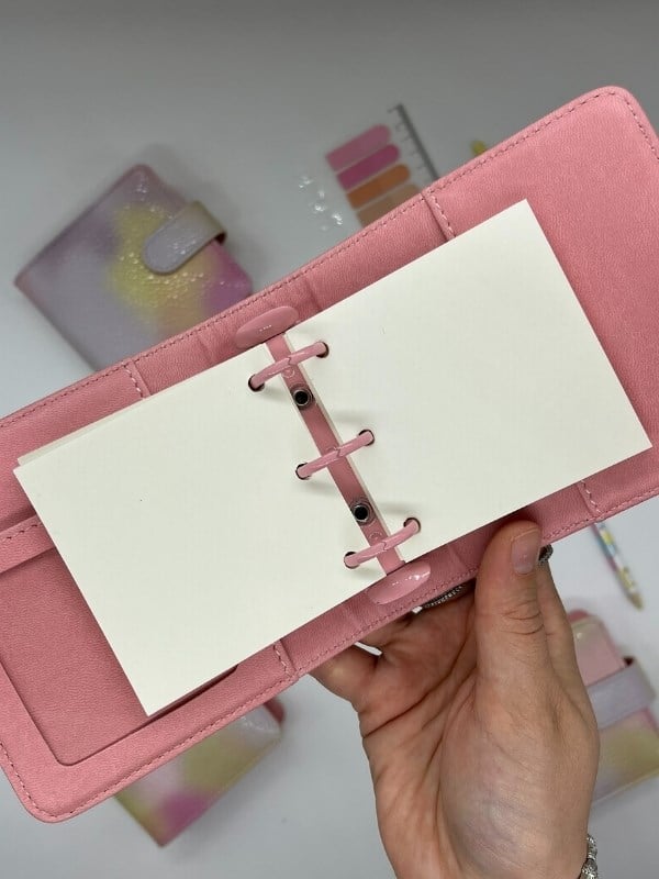 Mini Boy Sarı Pembe Tonları Mıknatıslı PU Deri Kapaklı Sürdürülebilir Ajanda/ Planner/ Binder Defter 80 Yaprak (Çizgisiz, Değiştirilebilir Sayfa)