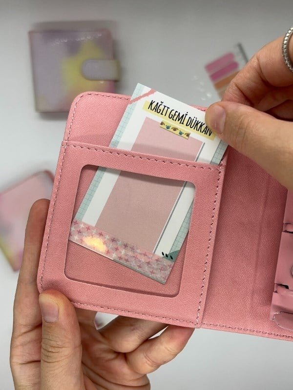 Mini Boy Sarı Pembe Tonları Mıknatıslı PU Deri Kapaklı Sürdürülebilir Ajanda/ Planner/ Binder Defter 80 Yaprak (Çizgisiz, Değiştirilebilir Sayfa)