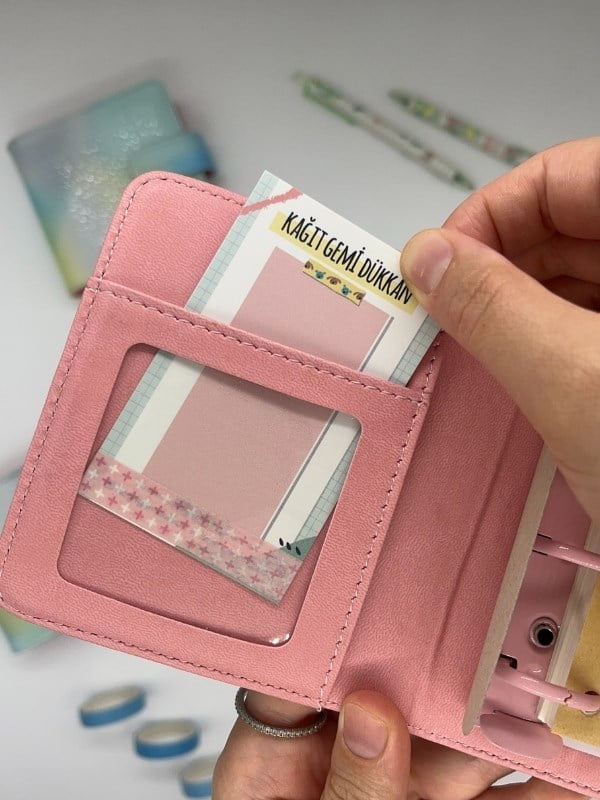 Mini Boy Sarı Yeşil Tonları Mıknatıslı PU Deri Kapaklı Sürdürülebilir Ajanda/ Planner/ Binder Defter 80 Yaprak (Çizgisiz, Değiştirilebilir Sayfa)