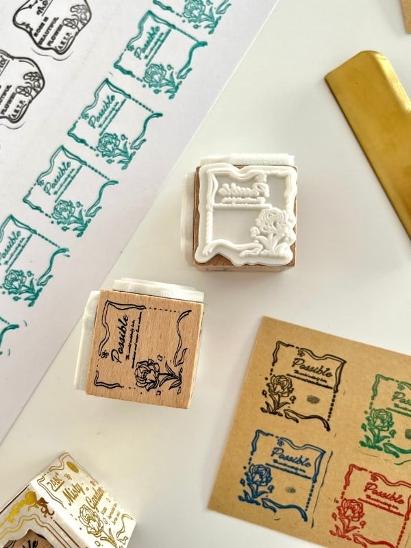Misty Garden 3 Farklı Vintage Çiçek ve Etiket Temalı Ahşap Küp Mühür/Kaşe/Stamp/Seal