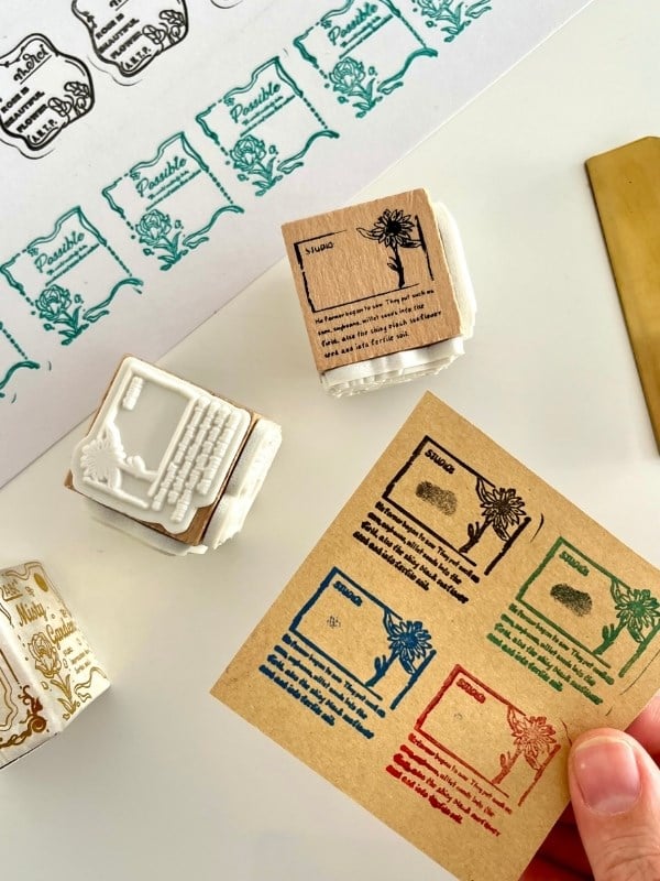 Misty Garden 3 Farklı Vintage Çiçek ve Etiket Temalı Ahşap Küp Mühür/Kaşe/Stamp/Seal