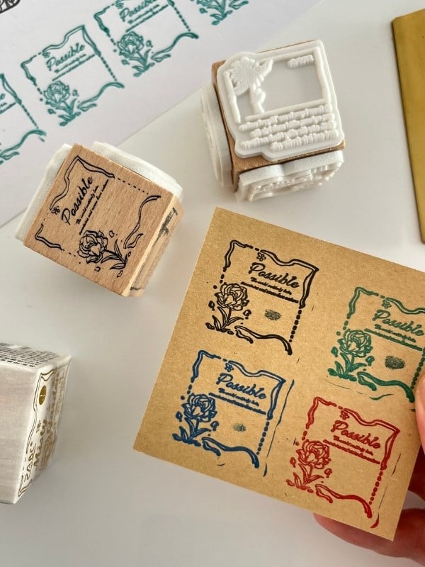 Misty Garden 3 Farklı Vintage Çiçek ve Etiket Temalı Ahşap Küp Mühür/Kaşe/Stamp/Seal