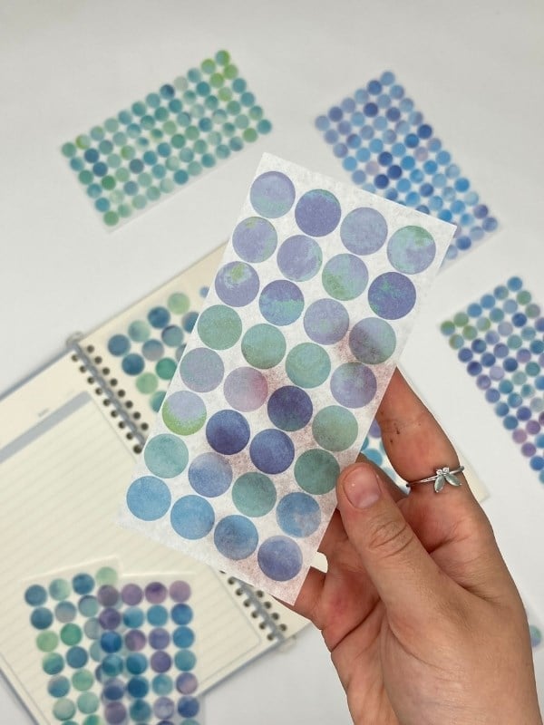 Monet Garden Mavi Tonları 6 Yaprak 312 Adet Yuvarlak Kağıt Sticker Seti / Etiket / Çıkartma