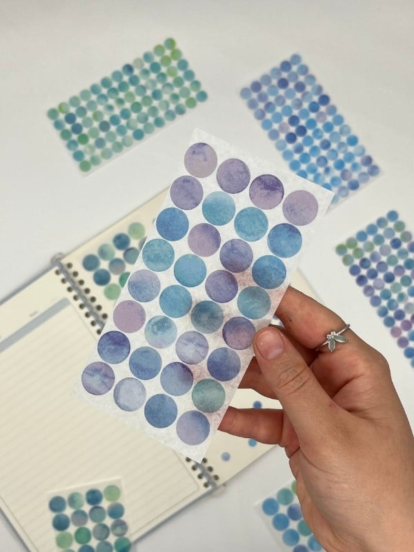 Monet Garden Mavi Tonları 6 Yaprak 312 Adet Yuvarlak Kağıt Sticker Seti / Etiket / Çıkartma