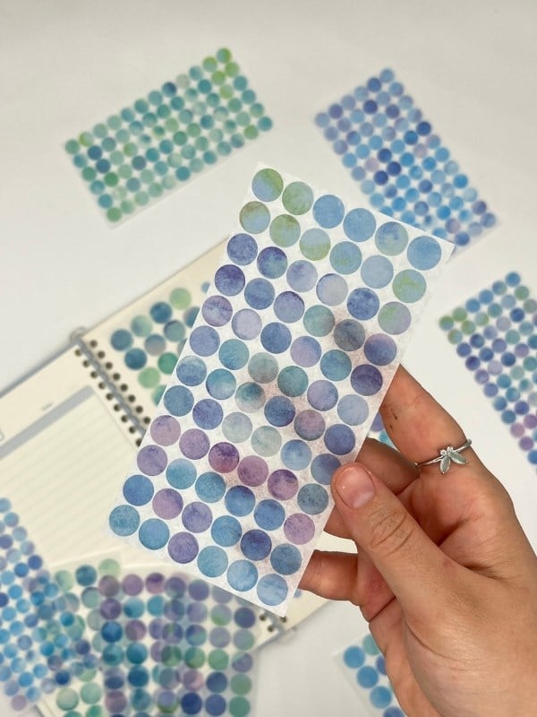Monet Garden Mavi Tonları 6 Yaprak 312 Adet Yuvarlak Kağıt Sticker Seti / Etiket / Çıkartma